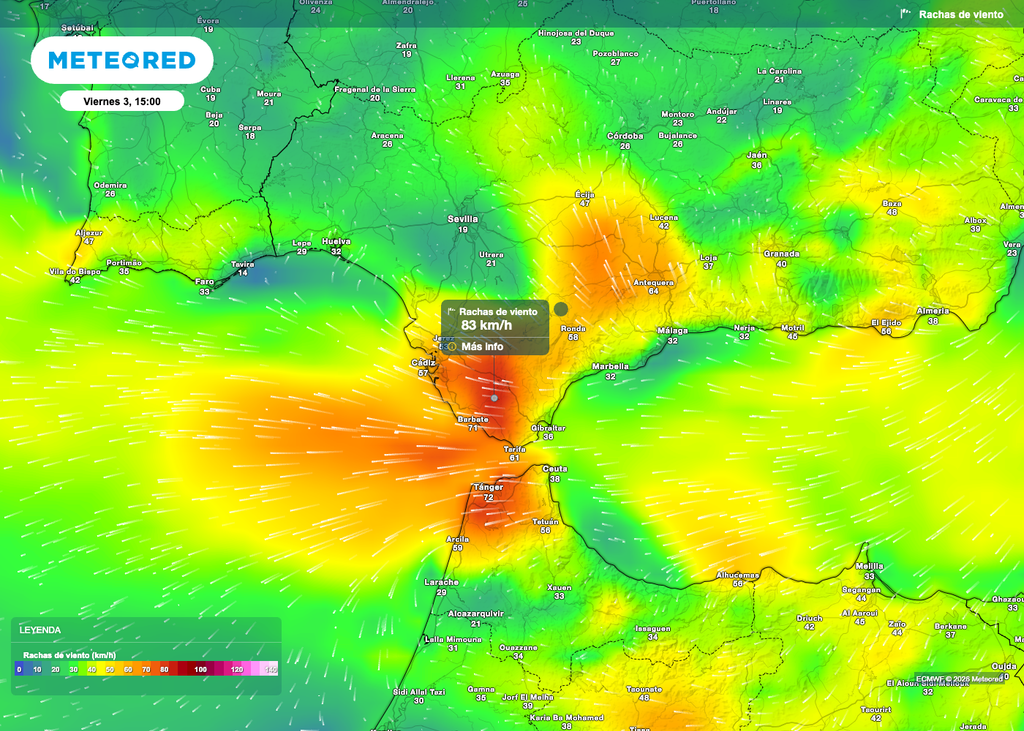 Las rachas de viento superarán los 80 km/h en la zona del Estrecho.