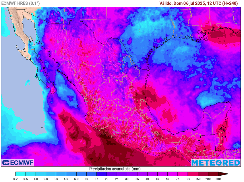 Pronóstico de lluvias acumuladas en milímetros