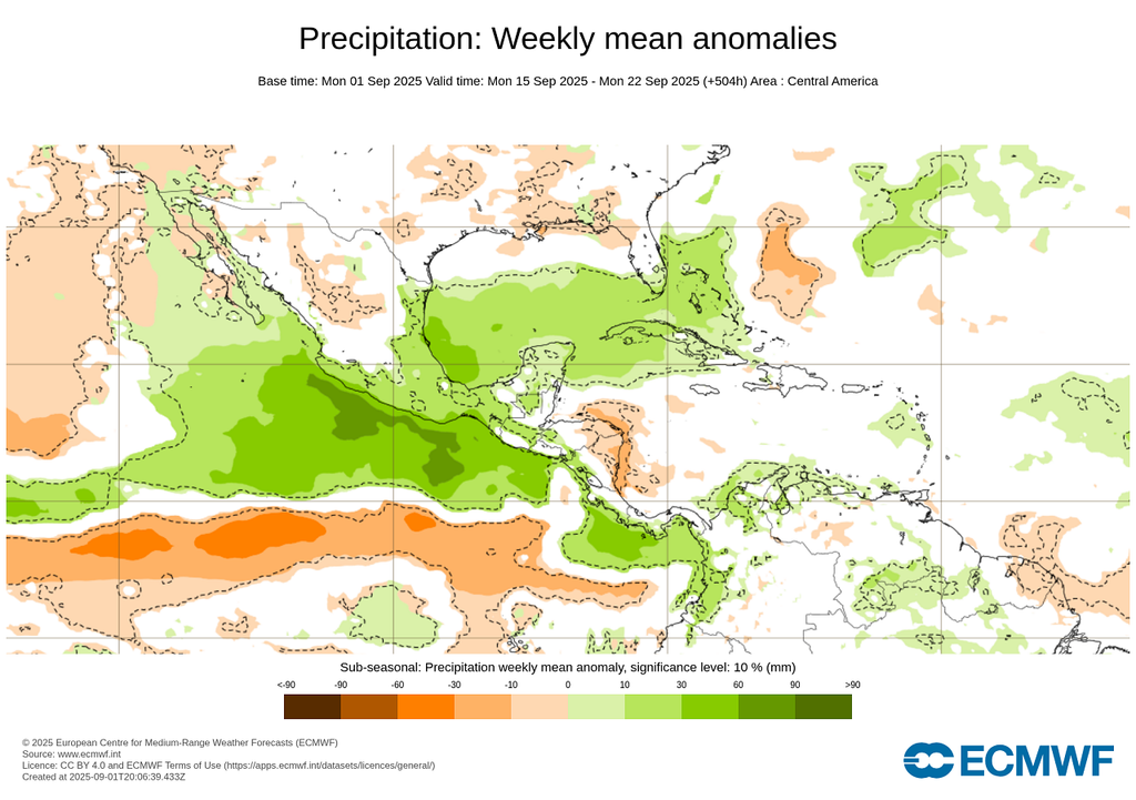 Anomalía de precipitaciones en milímetros