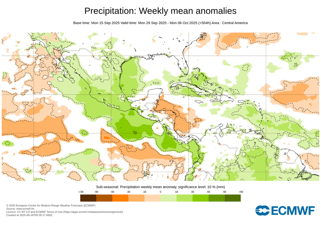 Anomalía de precipitaciones en milímetros