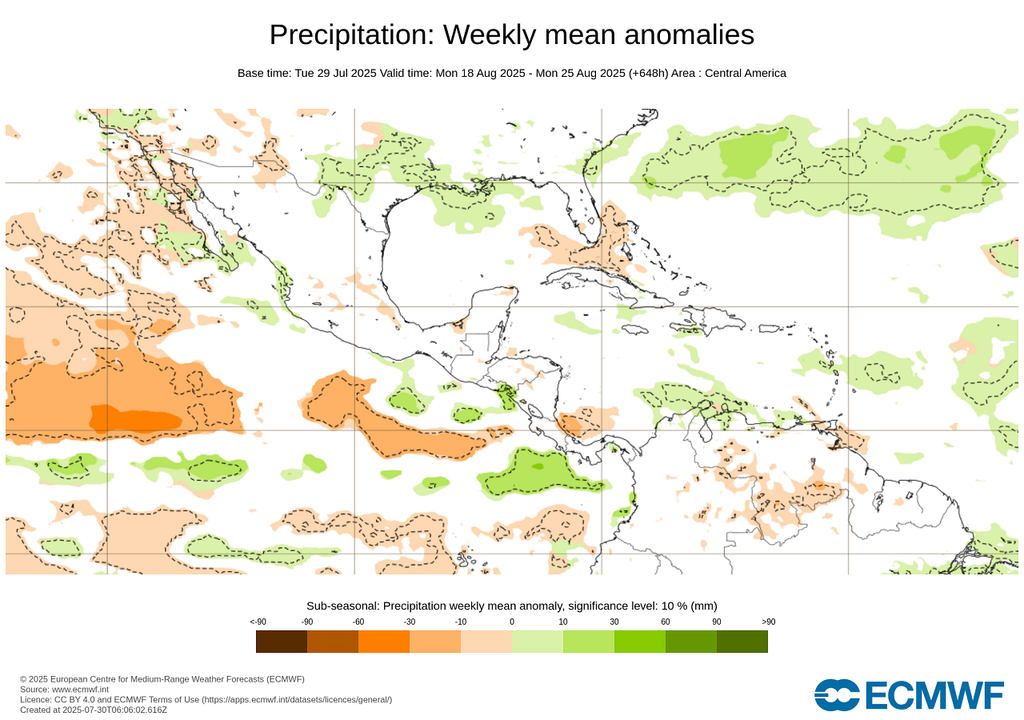 Anomalía de precipitaciones a finales de agosto Anomalía de precipitaciones a finales de agosto