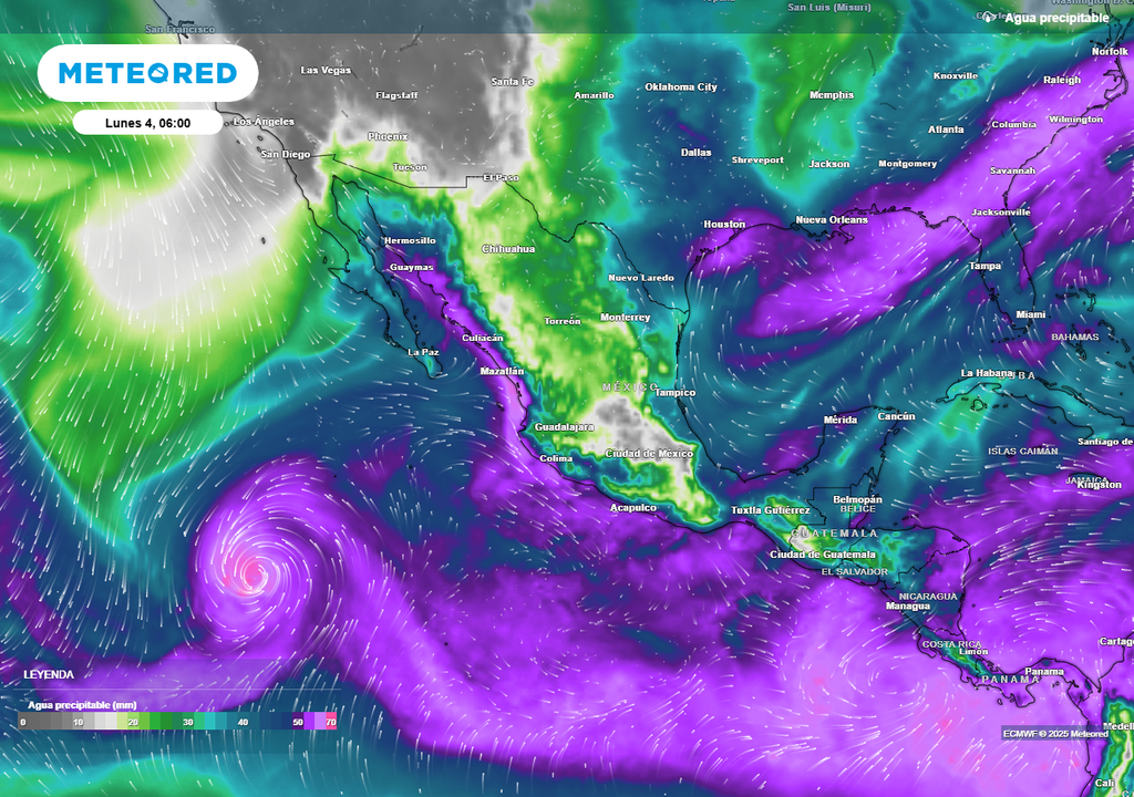 Previsión de agua precipitable en milímetros Previsión de agua precipitable en milímetros