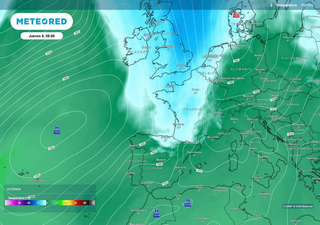 La dana que hoy y mañana propiciará la formación de tormentas fuertes en la Península, dará pasó a una entrada de aire polar, que el próximo jueves irá descolgándose por el norte peninsular.