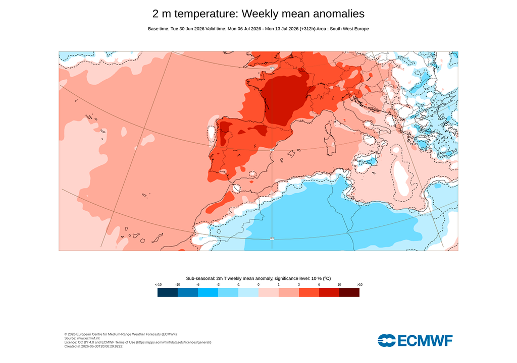 España, Portugal y Francia vuelven a estar en el punto de mira de una ola de calor extremo asociada a un domo de calor que quedará instala en la fachada atlántica de Europa la próxima semana.