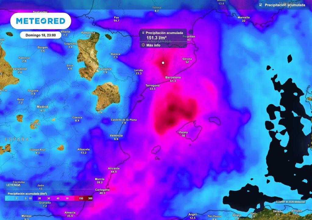 Episodio de lluvias en el Mediterráneo El Mediterráneo vuelve a estar en el punto de mira. El próximo fin de semana tendremos allí un nuevo episodio muy destacado de lluvias, en el que los acumulados de lluvia podrán superar los 100 l/m2, incluso los 150 l/m2 en algunas zonas.
