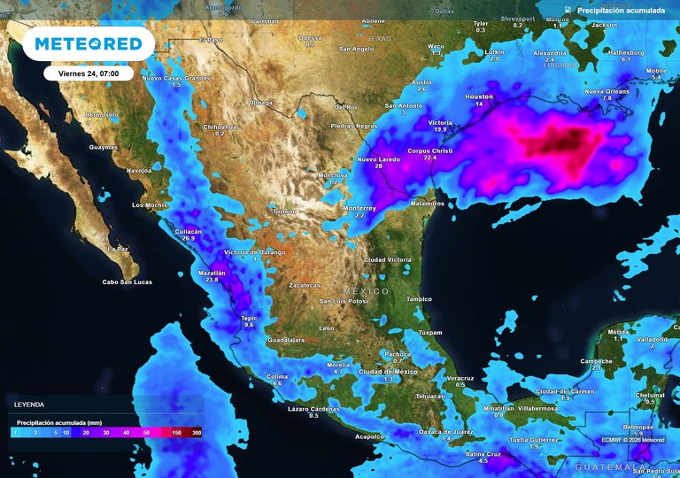 Jueves con escasas lluvias y ambiente muy calurosos sobre M&eacute;xico, pero llegar&aacute;n los remanentes de Bertha al noreste
