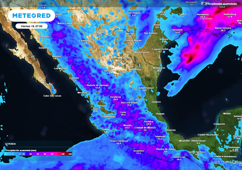 Pronóstico de lluvias acumuladas en milímetros Las lluvias se concentrarán en el noroeste, occidente, centro y sur con eventos localmente intensos superando 50 mm; inundaciones y granizo son probables.