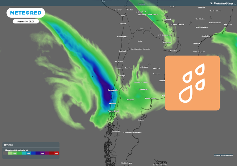 El jueves llegar&aacute; un intenso frente con r&iacute;o atmosf&eacute;rico a Chile: "dejar&aacute; precipitaciones entre Atacama y Ays&eacute;n norte"
