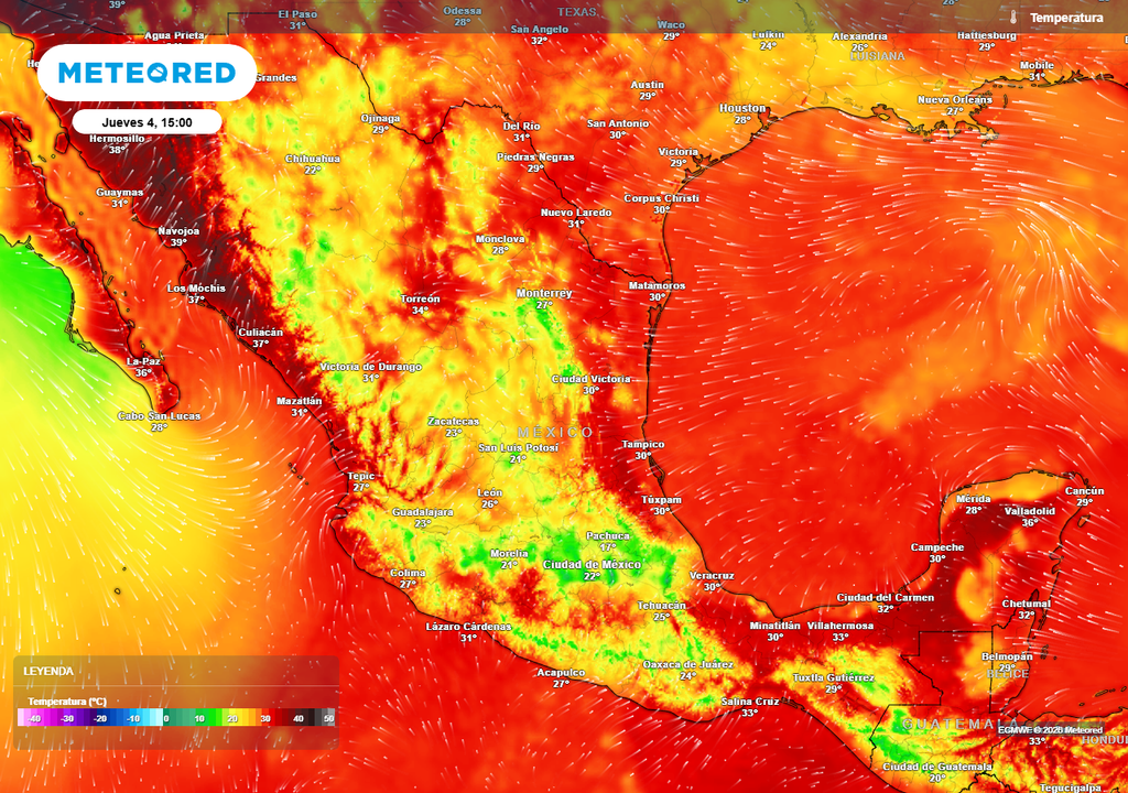 El calor disminuirá en zonas con lluvias, previéndose de 30-36 °C en costas y 20-25 °C en el Altiplano, mientras el noroeste supera 40 °C