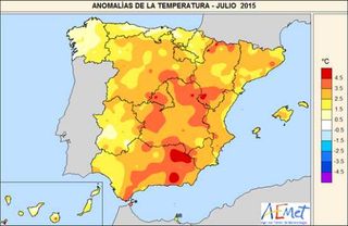 Julio 2015, extremadamente cálido y normal en precipitaciones