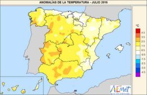 Julio 2016: muy cálido y, en conjunto, seco