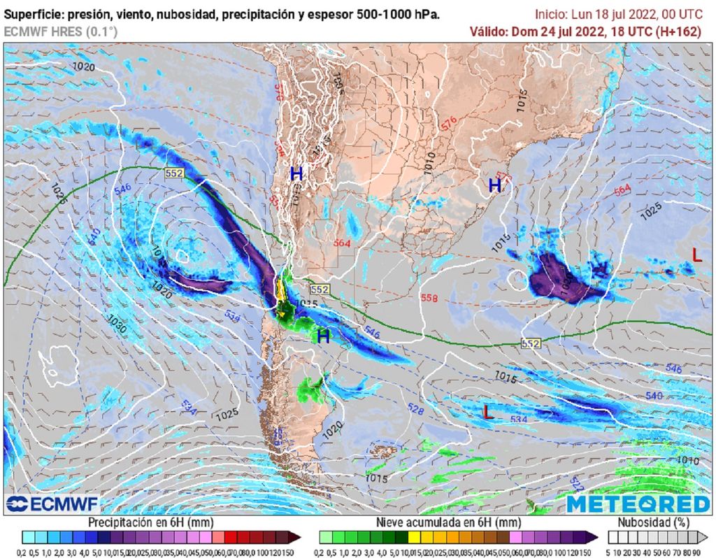 precipitaciones y presión previstas; modelo ECMWF precipitaciones y presión previstas; modelo ECMWF