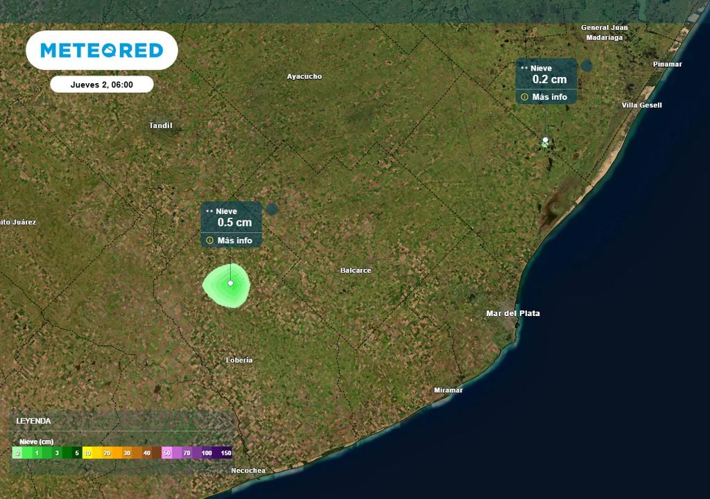 En la madrugada del jueves se esperan algunas nevadas débiles en el sudesde de la provincia de Buenos Aires