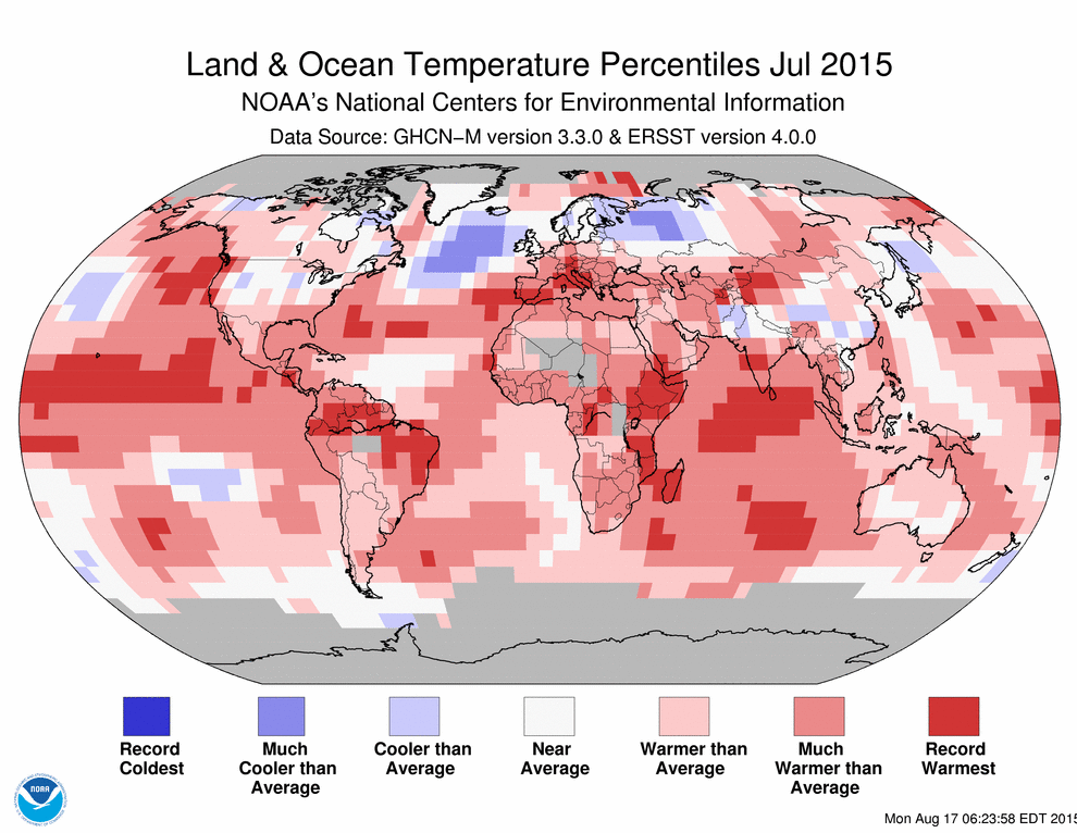 Julio de 2015 el más cálido a nivel global, según NOAA