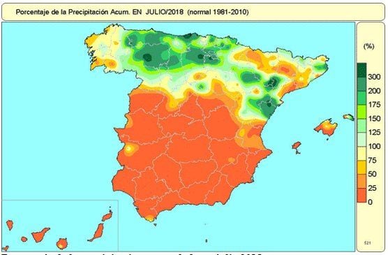 Foto 2: Porcentaje de la precipitación acumulada en julio 2018 Foto 2: Porcentaje de la precipitación acumulada en julio 2018