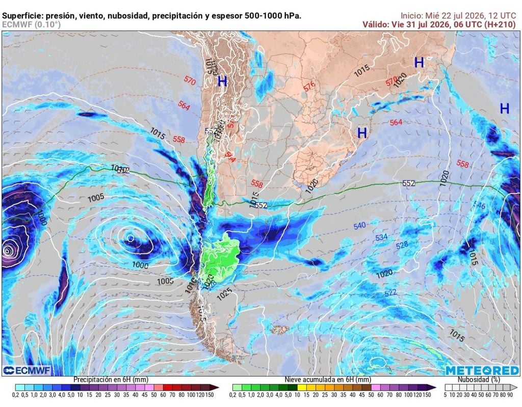 Modelo ECMWF Modelo europeo ECMWF mantiene la tendencia de lluvias en Santiago durante la próxima semana.