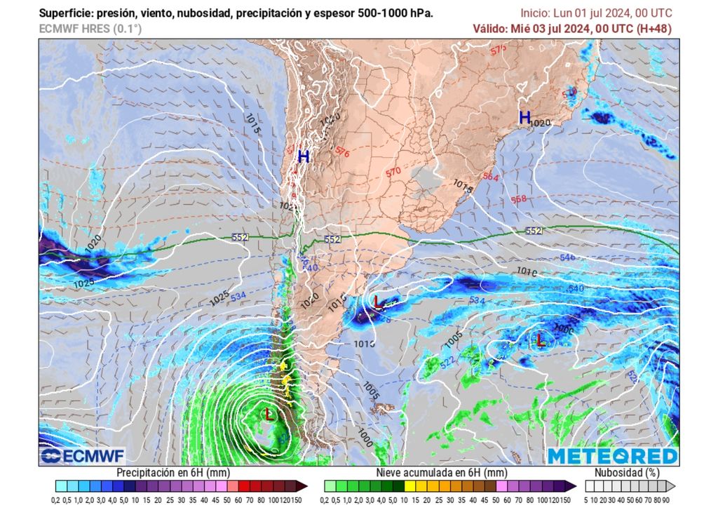 presión y precipitaciones previstas según el modelo del ECMWF presión y precipitaciones previstas según el modelo del ECMWF