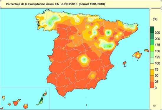 Porcentaje de precipitación acumulada junio 2016
