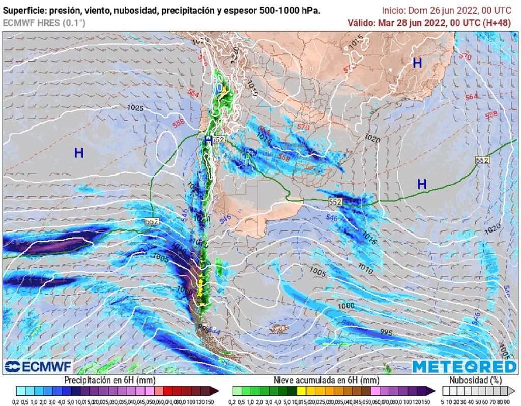 Precipitaciones y presión previstas; modelo ECMWF Precipitaciones y presión previstas; modelo ECMWF