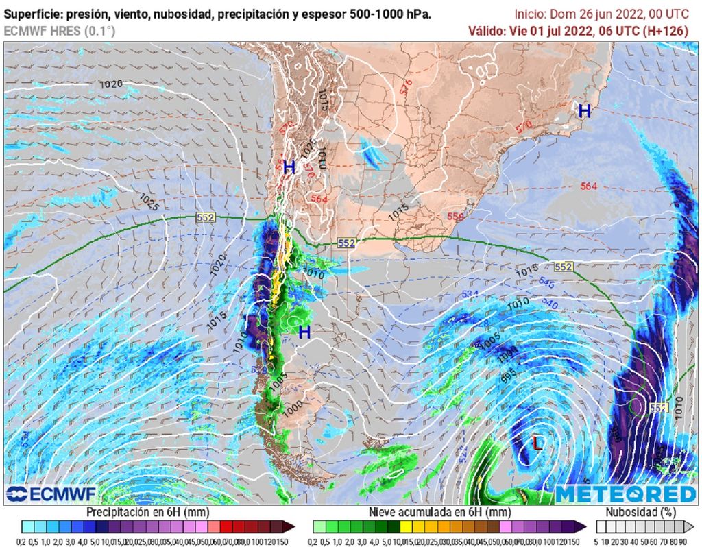 precipitaciones y presión previstas; modelo ECMWF precipitaciones y presión previstas; modelo ECMWF