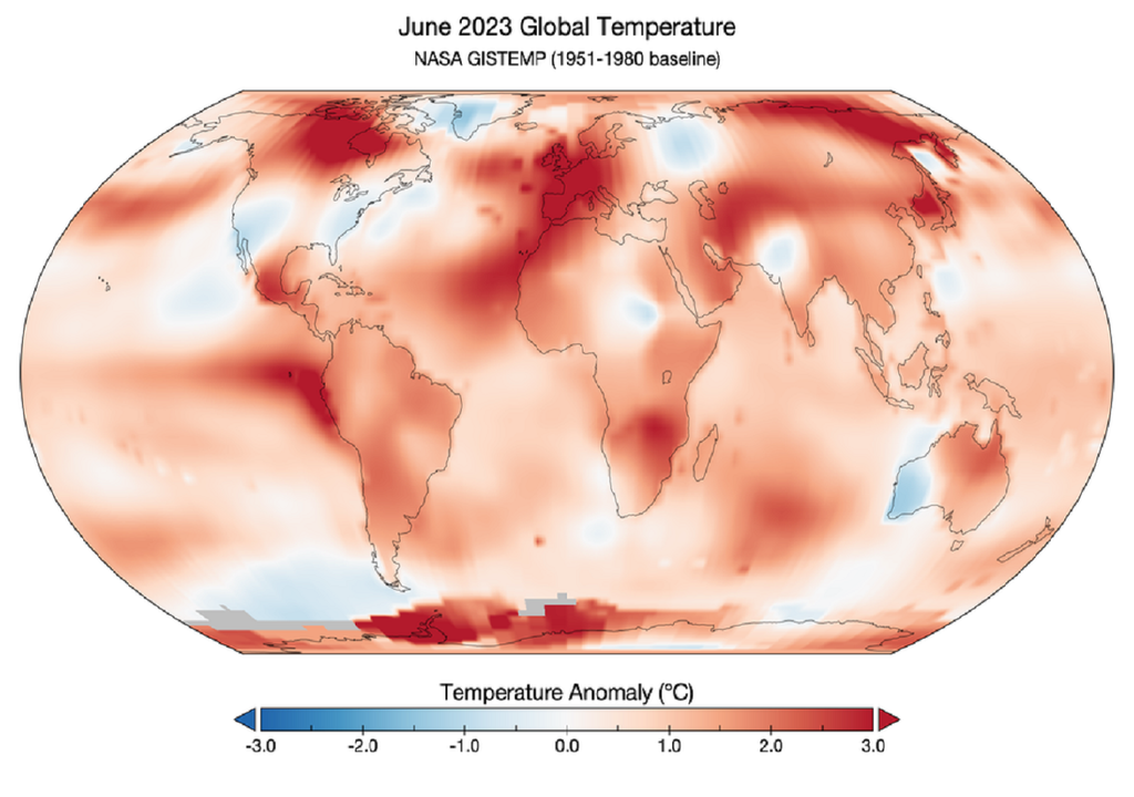Mapa de anomalías de temperaturas mostrando lo cálido que estuvo el planeta en junio de 2023.