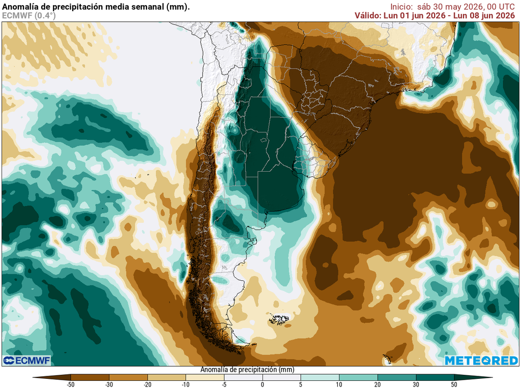 Si bien un sistema frontal alcanzará la zona centro-sur, el evento será de características débiles, marcando una primera semana de junio con un marcado déficit de precipitaciones en gran parte del país.