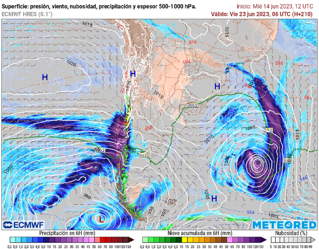 Mapa que muestra las precipitaciones previstas sobre Chile según el modelo del ECMWF Mapa que muestra las precipitaciones previstas sobre Chile según el modelo del ECMWF