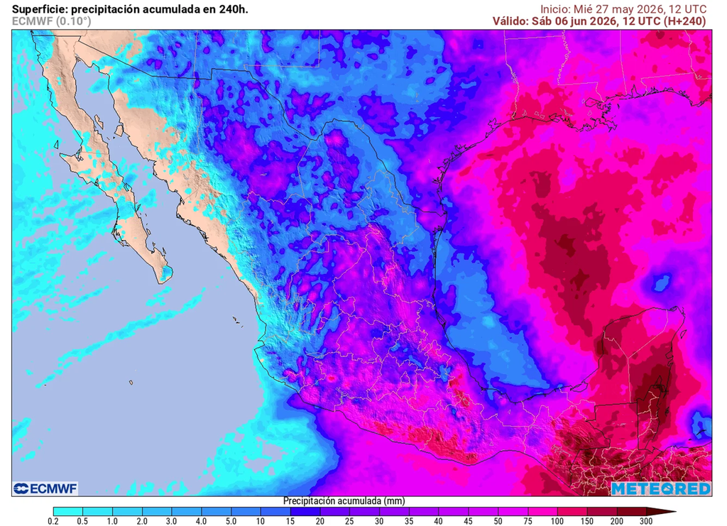 Acumulado de lluvias próximos 10 días Las lluvias y tormentas se irán extendiendo conforme pase el mes sobre gran parte de México. Atención especial en el sureste, oriente, centro y sur con actividad tropical.