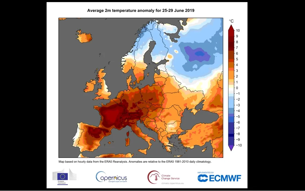 La temperatura media en Europa del mes de junio de 2019 fue la más elevada de este mes desde que se tienen registros