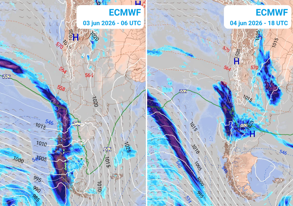 lluvias previstas Un sistema frontal previsto dejará precipitaciones sobre las zonas austral, sur y central de Chile la próxima semana.