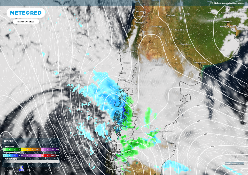 Durante la madrugada del martes, las precipitaciones ingresarán a la Región de Los Lagos, mientras la nubosidad avanzará hacia el sur del país.