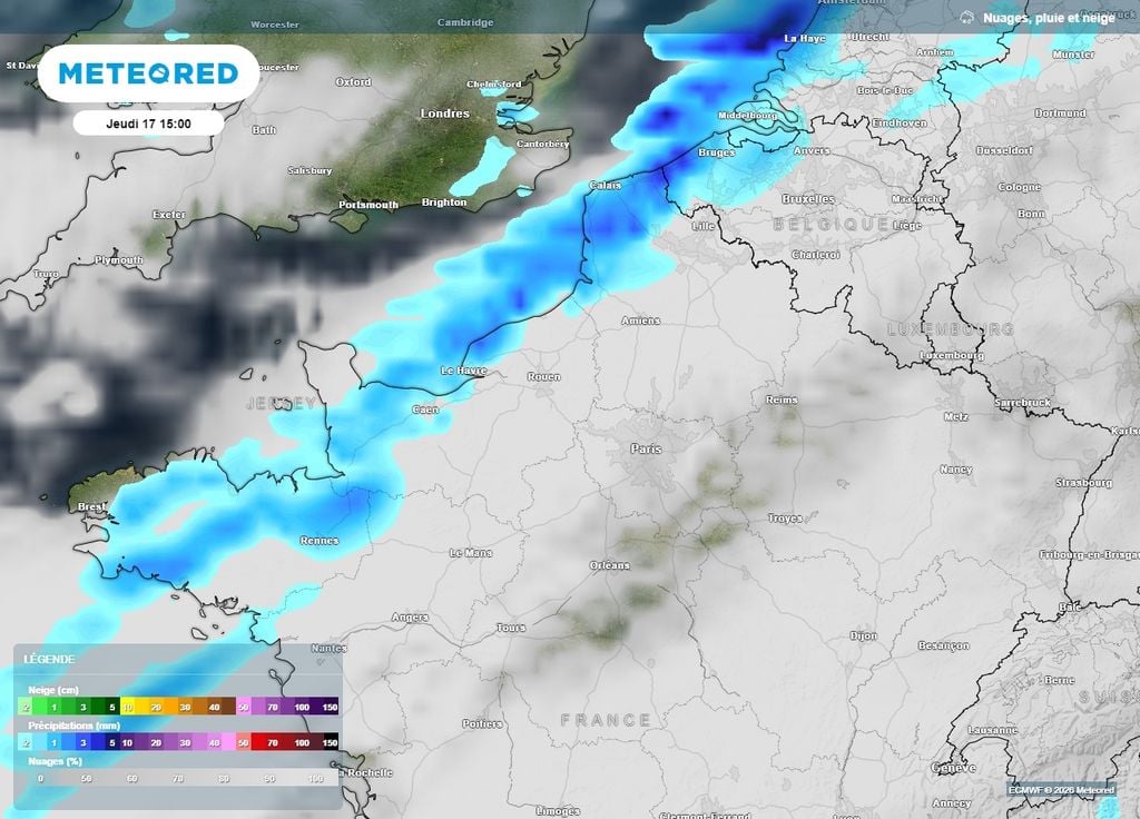 Un front pluvieux arrive par la Manche ce jeudi avec des pluies parfois modérées Un front pluvieux arrive par la Manche ce jeudi avec des pluies parfois modérées