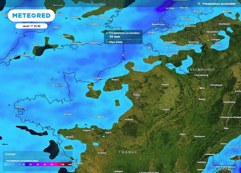 On attend jusqu'à 10 mm de pluie près de la Manche ce jeudi On attend jusqu'à 10 mm de pluie près de la Manche ce jeudi