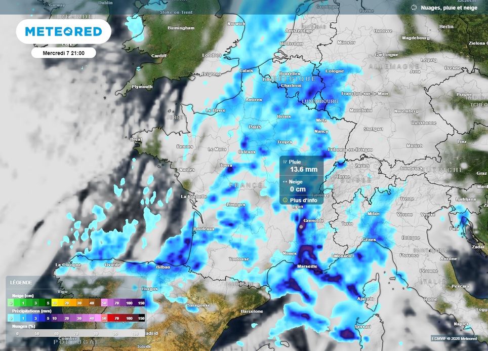 Les pluies concerneront une grande partie de la France le mercredi 7 octobre
