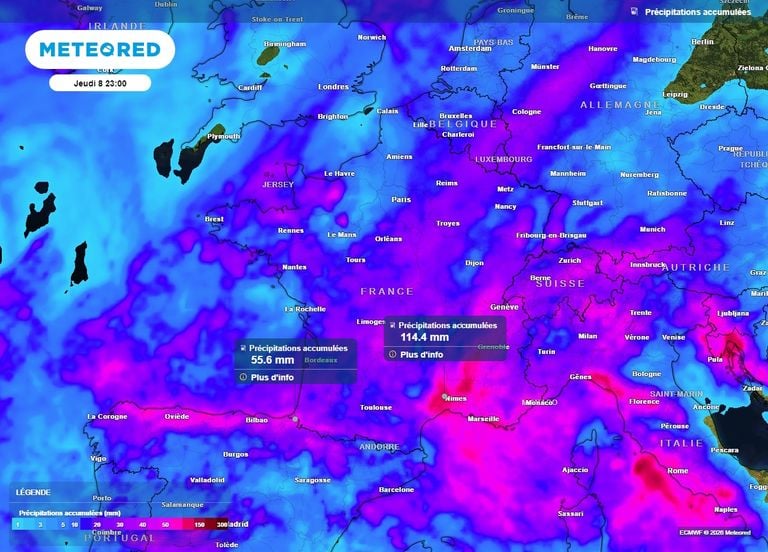 Jusqu'&agrave; 100 mm : de la pluie sur toute la France entre mardi soir et jeudi, d&eacute;couvrez les r&eacute;gions o&ugrave; il pleuvra le plus