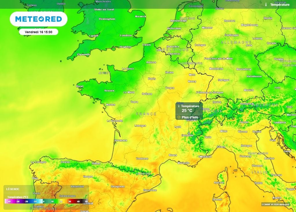 Vendredi après-midi, les températures pourront atteindre localement les 25°C au centre-est Vendredi après-midi, les températures pourront atteindre localement les 25°C au centre-est