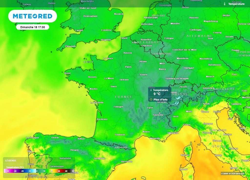 Dimanche après-midi, les températures resteront parfois sous la barre des 10°C au centre-est Dimanche après-midi, les températures resteront parfois sous la barre des 10°C au centre-est