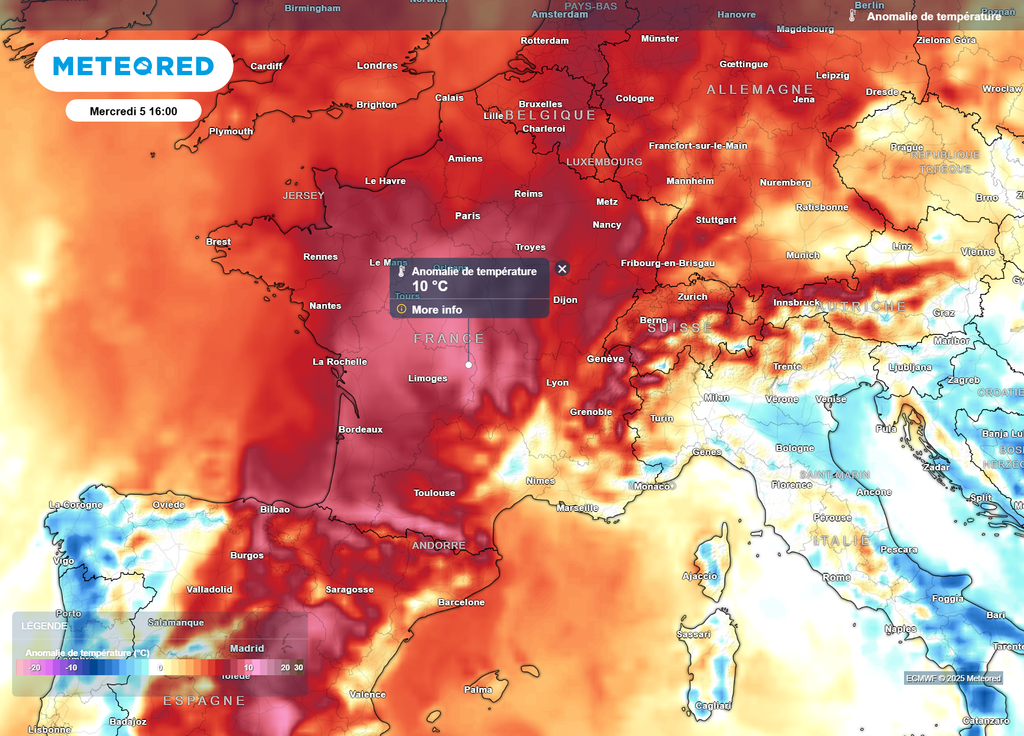 Anomalie de température mercredi après-midi Anomalie de température mercredi après-midi
