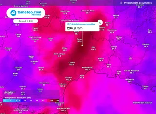 Alertes aux fortes pluies dans le sud de la France : jusqu'à 200 litres/m2 ! Quelles régions touchées ?