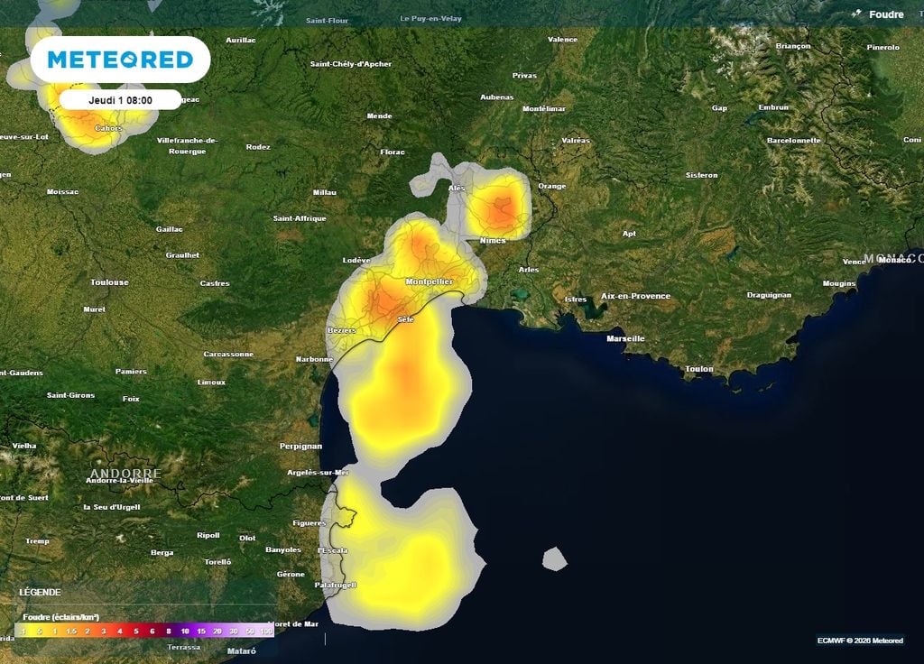 Les pluies s'accompagneront parfois d'orages entre le golfe du Lion et les Cévennes