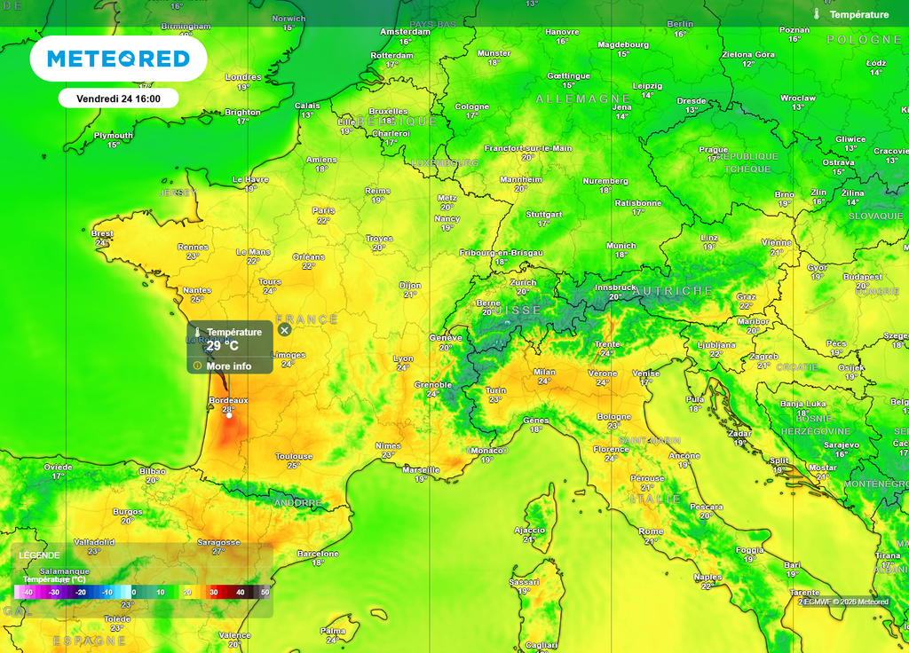 Vendredi après-midi, les températures seront dignes d'une fin de mois de mai, et même estivales dans le Sud-Ouest, avec des pointes à 29°C.
