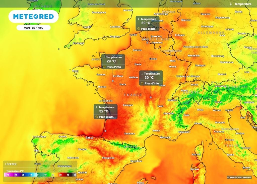 Les 30°C pourront être atteints jusqu'au niveau des frontières du nord le mardi 29 septembre Les 30°C pourront être atteints jusqu'au niveau des frontières du nord le mardi 29 septembre