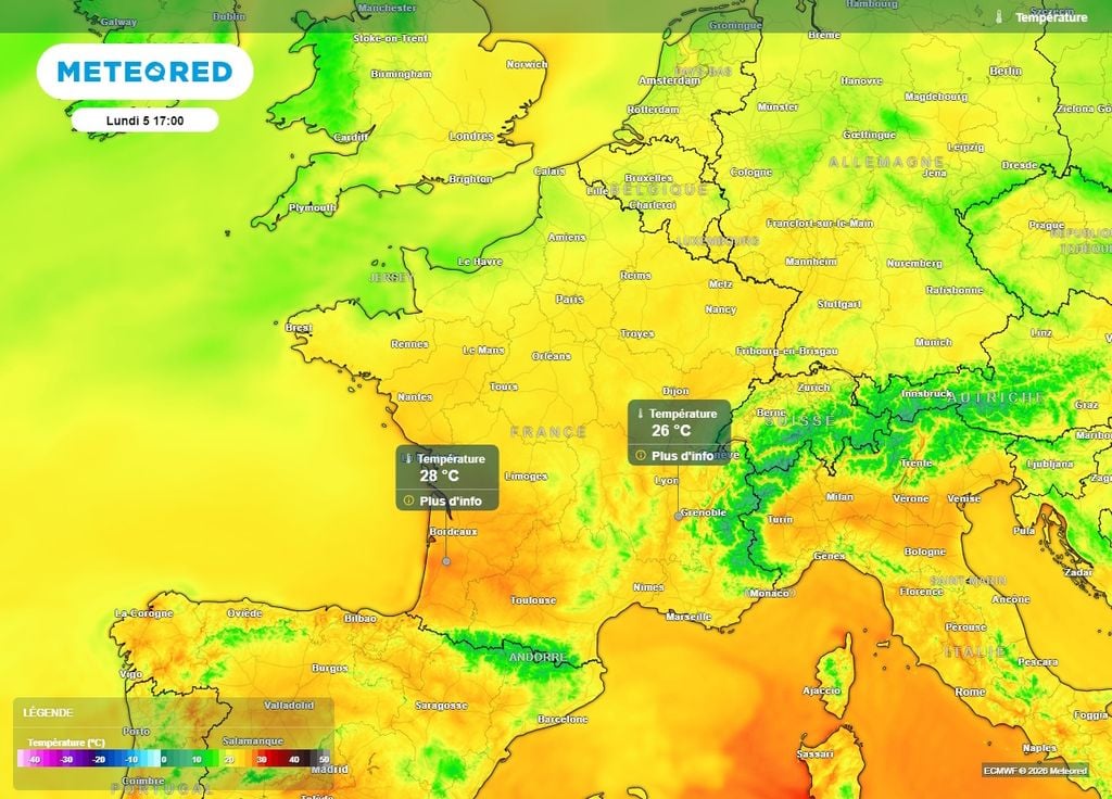 On prévoit jusqu'à 28°C dans le sud-ouest de la France le lundi 5 octobre On prévoit jusqu'à 28°C dans le sud-ouest de la France le lundi 5 octobre