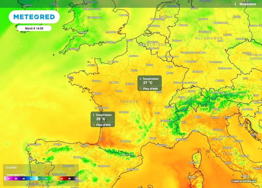 On attend entre 25 et 30°C sur plus de la moitié de la France le mardi 6 octobre On attend entre 25 et 30°C sur plus de la moitié de la France le mardi 6 octobre