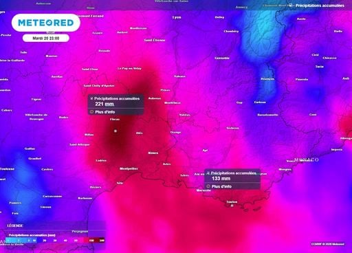 Jusqu'&agrave; 300 mm de pluie : risque d'inondations au sud-est jusqu'&agrave; mardi, d&eacute;couvrez les d&eacute;partements les plus expos&eacute;s