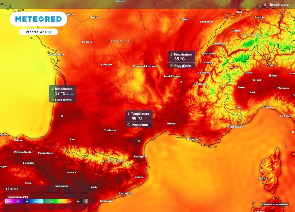 Avec 35 à 40°C, des records tomberont du sud-ouest au centre-est vendredi 4 septembre Avec 35 à 40°C, des records tomberont du sud-ouest au centre-est vendredi 4 septembre