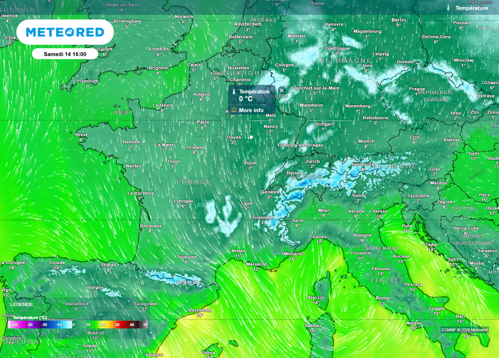 Samedi après-midi, les températures seront parfois à peine positives sur le quart Nord-Est du pays, sous un ciel bien gris avec de la neige à très basse altitude.