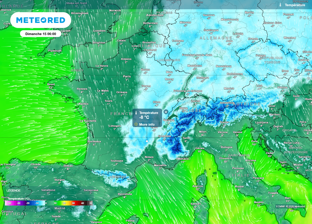 Dimanche matin, le gel concernera au moins la moitié de la France, et peut-être les deux-tiers, avec des valeurs particulièrement basses sur les sols enneigés.