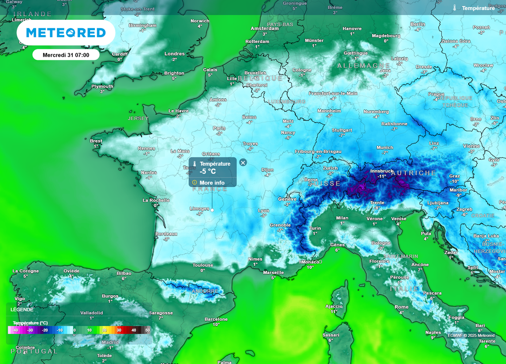 Températures mercredi 31 décembre matin