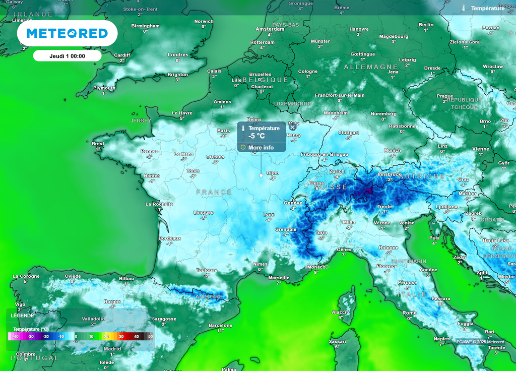 Température minuit réveillon Nouvel An 2026